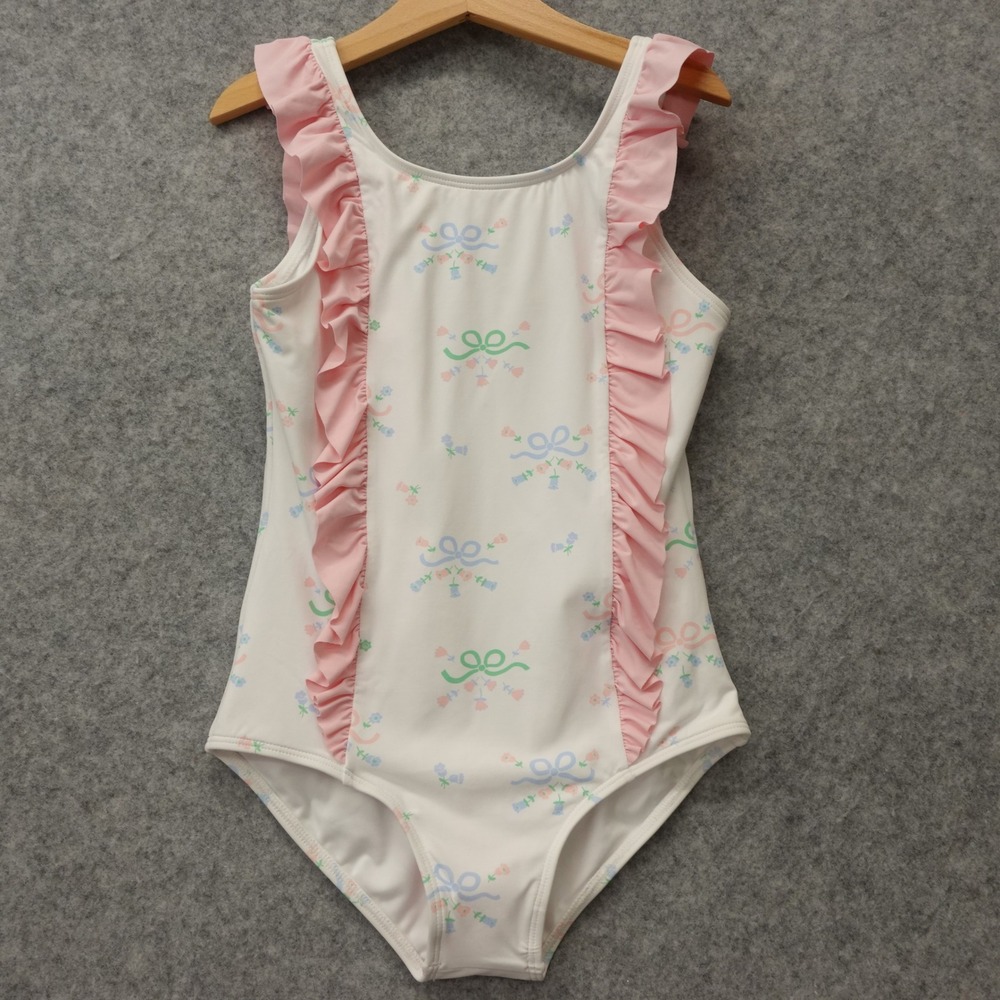 Grandmillennial One Piece Swimsuit BEAUFORT BONNET Co Girls 8 Pastel Bow Ruffle